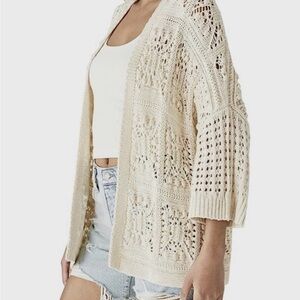 Lucky Brand granny square crochet open cardigan